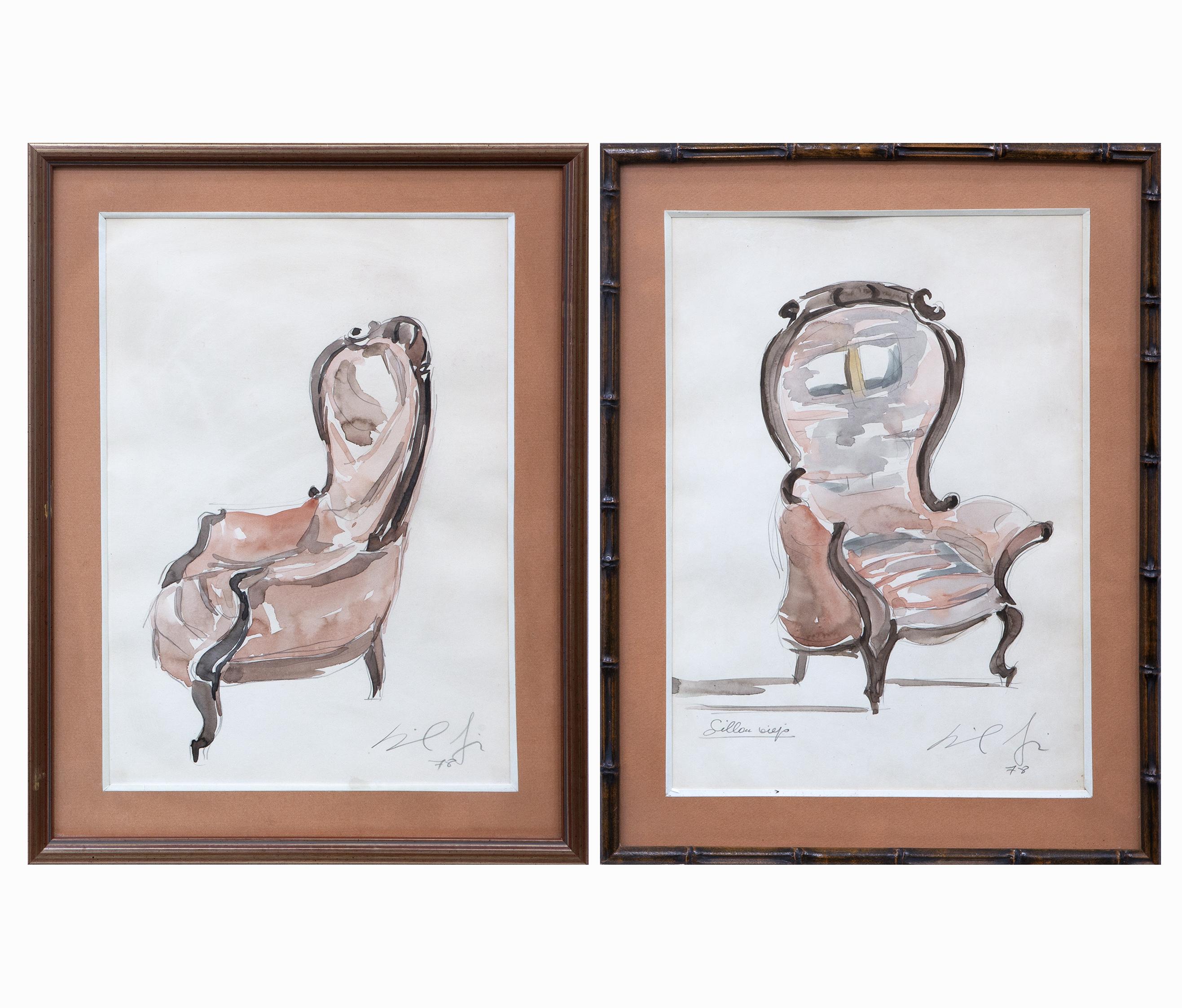 PAREJA DE ACUARELAS “SILLÓN VIEJO”, 1978