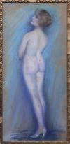 <span class='ref_item'>113 -</span> <span class="description">DESNUDO FEMENINO DE ESPALDAS </span>  <p><span class="description">JOSEY PILLON (Francia, 1876) <br>Pastel sobre papel <br>Firmado en el ángulo inferior derecho a lápiz. <br>Con marco de madera y cristal. Marco con desperfectos. Rotura en el papel y manchas.<br>67 x 32 cm sin enmarcar. 70 x 35cm con marco<br>Estimación de mercado: 180-200&euro;</span></p>