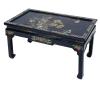 <span class='ref_item'>250 -</span> <span class="description">MESA BAJA DE CENTRO DE ESTILO ORIENTAL </span>  <p><span class="description">Realizada en madera esmaltada, en negro con incrustaciones de nácar en los motivos vegetales a modo de pétalos. El cuerpo central, de doble altura, presenta una escena de dos pájaros en un entorno vegetal. Mezclando figuras talladas en relieve con dibujos a color.<br>Presenta leves imperfecciones en las esquinas y cojea.<br>46,50 cm.x92 cm.x50 cm.</span></p>