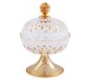 <span class='ref_item'>187 -</span> <span class="object_title">BOMBONERA DE CRISTAL CON DECORACIONES EN DORADO</span>   <p><span class="technical_description">Preciosa bombonera realizada en cristal tallado en cuerpo central decorado con dorado. Base y remate de la tapa en metal dorado. <br/>Medidas: 23x14x18cm</span><br></p>