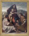 <span class='ref_item'>28 -</span> <span class="object_title">LA VIRGEN CON EL NIÑO ENTRE SAN MATEO Y UN ÁNGEL, COPIA DEL ORIGINAL DE ANDREA DEL SARTO</span>   <p><span class="technique_material">Óleo sobre lienzo</span><br><span class="technical_description">Copia realizada aproximadamente a finales del s.XIX de la obra original de Andrea del Sarto "La Virgen con el niño entre san Mateo y un ángel". Realizada hacia el 1522, se encuentra actualmente en el Museo nacional del Prado.<br/>Con inscripción en esquina inferior derecha. <br/>En marco de madera tallada y trabajada en dorada. Con pequeñas perforaciones en la zona inferior. <br/>Medidas con marco: 190 x 150 cm</span><br></p>