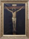 <span class='ref_item'>35 -</span> <span class="object_title">CRISTO CRUCIFICADO, COPIA DEL ORIGINAL DE DIEGO VELÁZQUEZ</span>   <p><span class="technique_material">Óleo sobre lienzo</span><br><span class="technical_description">Copia realizada aproximadamente a finales del s.XIX de la obra original de Diego Velázquez "Cristo Crucificado". Realizada hacia el 1632, se encuentra actualmente en el Museo nacional del Prado.<br/>En marco de madera tallada y trabajada en dorada. El marco presenta desperfectos en largueros laterales y el lienzo presenta perforación.<br/>Medidas del lienzo 104 x 74 cm</span><br></p>