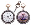 <span class='ref_item'>57 -</span> <span class="object_title">RELOJ LEPINE DE BOLSILLO BOMBILLY À PARIS EN ORO 18KT, SISTEMA CATALINA, S.XVIII</span>  <p><span class="technical_description">Realizado en oro de 18kt, para dama. Sistema de carga cuerda por llave (se adjunta llave). Caja redonda, adornada en ambas caras por bisel con piedras incoloras en tallas antiguas. Diámetro: 27mm. En la tapa posterior, escena de puerto, fuente y dama a la moda realizado en esmalte, firmada en el interior "S.G.". Maquinaria firmada BOMBILLY À PARIS. Esfera de porcelana blanca con numeración arábiga y agujas tipo breguet. Precisa ajuste. Se acompaña de estuche.</span><br>Peso: <span class="PESO_HCES1">33,10</span> <span class="PESOUMED_HCES1">gr.</span><br></p>