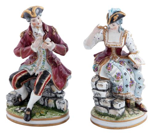 PAREJA DE FIGURAS EN PORCELANA ALEMANA, SITZENDORF, S.XIX.